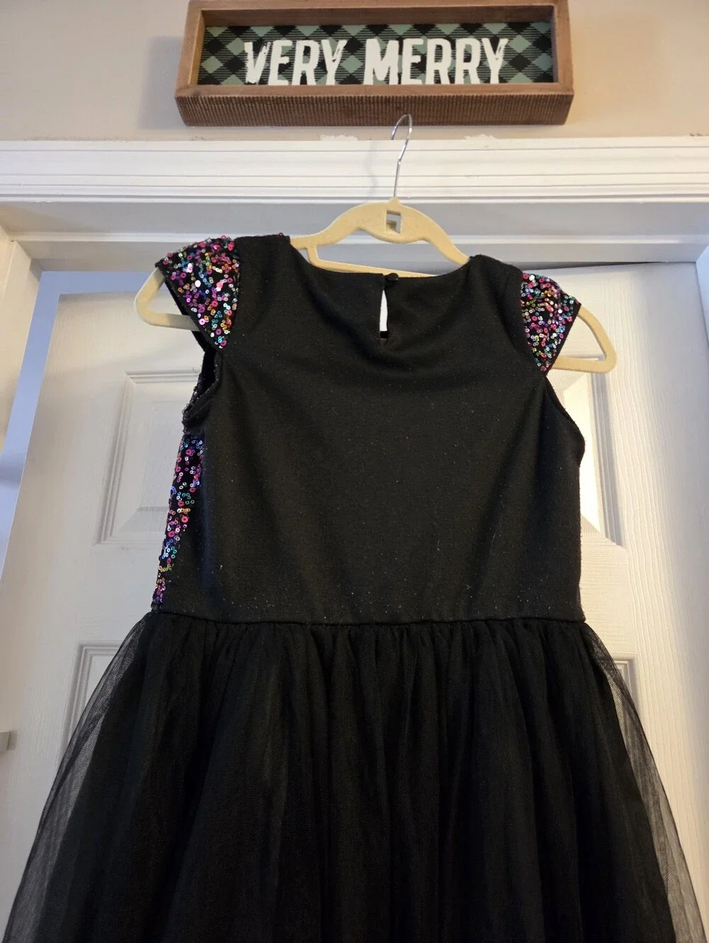 Cat & jack black & colorful sequin dress xl 14/16 sleeveless tulle